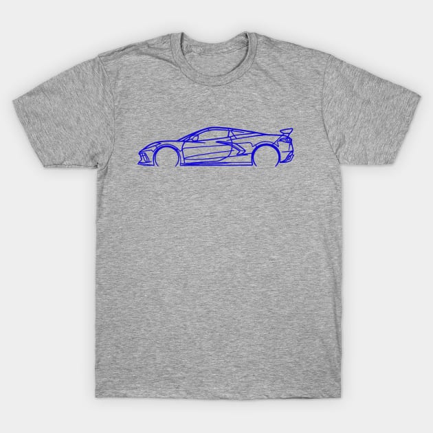 Blue C8 Corvette Racecar Side Silhouette Outline Blue Supercar Sports car Racing car T-Shirt by Tees 4 Thee